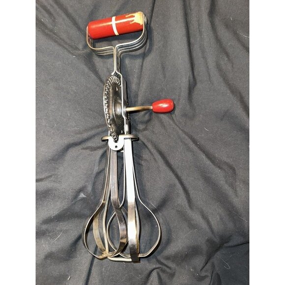 Vintage Ekco A&J Hand Crank Mixer Beater Wood Enamel Paint Handle - Picture 2 of 4